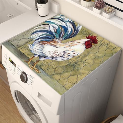 Highdi Housse de Protection pour Machine à Laver Top, Coussin de Machine à Laver Antidérapant Housse de Machine à Laver pour Machine à Laver Ou Sèche-Linge (Coq,30 * 40cm)