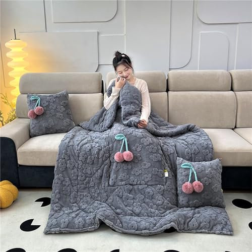 Reisekissendecke, 2-in-1, großes Komfortkissen, Decke mit doppeltem Zweck-Design, weich und warm, multifunktionales Kissen für Reisen, Sofa, Bett und Büro, 40 x 40 cm, Dunkelgrau