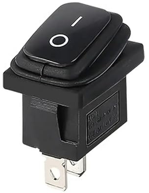 Wasserdichter IP65 Mini-Kippschalter, Geräteschalter 250V 6A, 125V 10A AC, KCD1 (6V 9V 12V 24V 125V AC/DC), schwarz rechteckig 19 x 13 mm, 2-polig EIN/AUS