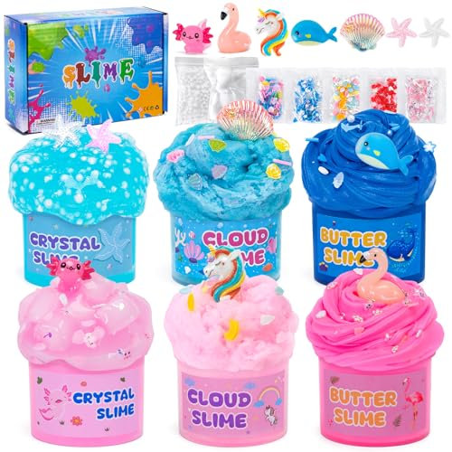 FGZU 10 Stück Slime Set,Wolkenschleim-Herstellungsset mit Anhängern,Stressabbau-Knetspielzeug für Kinder