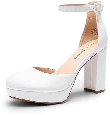 DREAM PAIRS Scarpe Donna Eleganti con Tacco Alto, Plateau e Punta Chiusa, Cinturino alla Caviglia, Scarpe da Sposa e Festa,Size 37,Bianco,DWUMPU2534