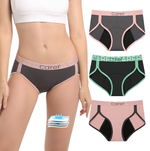 Carer Ropa Interior Menstrual Bragas Menstruales para Flujo Abundante con Absorción de 50 ml Rápida Absorción Suave para la Piel y Reutilizable Pack de 3 Multicolor Talla XXL