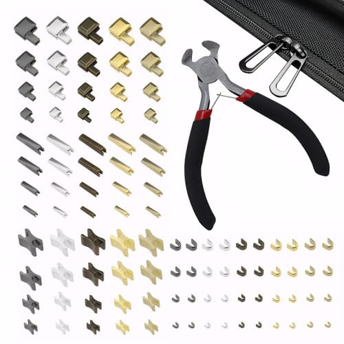 100 Stück Reißverschluss Reparaturset, Stopper, Endstück, Ersatzteile mit Oberschneidezange, für Bekleidung, Koffer, Taschen, Jacke, Jeans