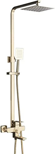 Duschsystem-Set, modernes Design, Duscharmatur-Set, Wandmontage, gebürstetes Gold, Regenduschen-Set mit 20 cm quadratischem Regenduschkopf und Handbrause, Duschsäule