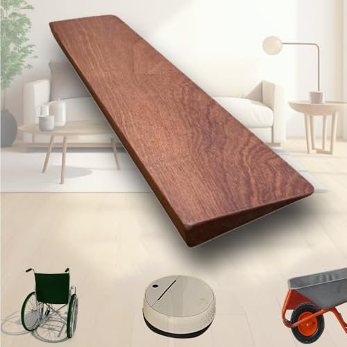 QSPNVFB Holz Rollstuhlrampe Saugroboter Türschwellenrampe, Tragbare Schwellenrampe Bordsteinrampen, Stufenrampen Übergangsrampe Für Handwagen Roller(Brown,80x15x3 cm(31.5x6x1.2))