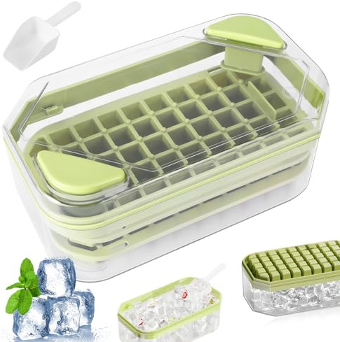 Miawtro Eiswürfelform Mit Deckel Und Behälter, Eiswürfelbehälter Mit 2 Silikon Eiswürfelformen,Ice Cube Tray Bietet Platz Für 100 Eiswürfel，Eiswürfelformen Für Die Herstellung Von Eiswürfeln
