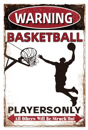 WADORN Vintage Basketball Player Metal Tin Sign, 7.8x11.8 Inch Funny Retro Basketball Club Tin Sign Warning Basketball Players Only All Others Will Be Struck Out Wall Art Poster Plaque for Home Decor