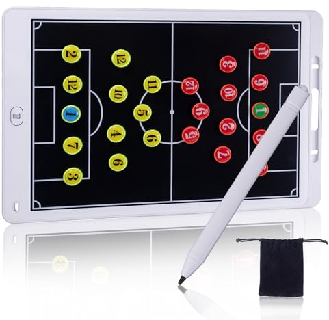 WodGod Magnetisches elektronisches Fußball-Trainingstafel, 40,6 cm (16 Zoll), LCD-Fußball-Strategiebrett mit Eingabestift, Taktikbrett, Trainingsausrüstung, Weiß