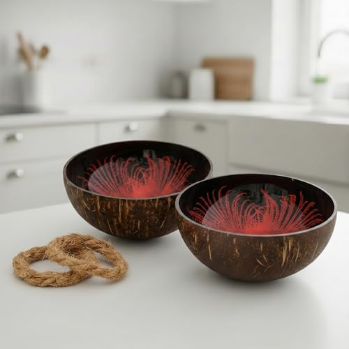 cocovibes Kokosnuss-Schalen 2er 13cm Rot-Schwarz – Schlüsselschale | Handgemachte Holzschalen aus echter Kokosnuss – Schlüsselschalen, Deko- & Schmuckschalen für Flur & Sideboard, nachhaltig