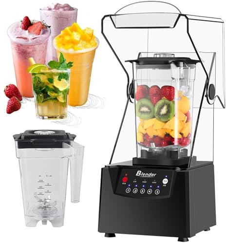 WUDLi Frullatore Automatico per frullati, tritaghiaccio 2200W, frullatore a caraffa, Multi-velocità Regolabile all'infinito, insonorizzato e con riduzione del Rumore, per frullati/succhi di Frutta