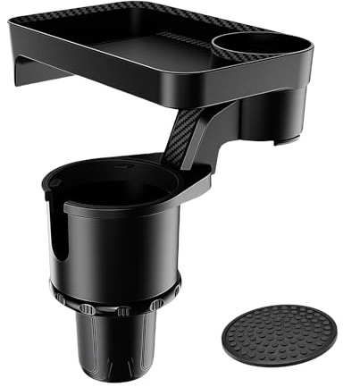 Twilight Garage Car Cup Holder Tray - Cup Holder Expander, 3 in 1 Detachable Food Table Tray with 360° Rotation Tray Table Adjustable Base for Eating, Road Trip Essentials Accessories