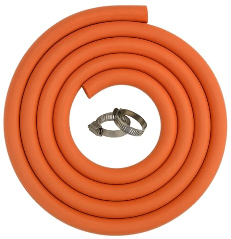 [FIXINGS DIRECT] 8mm High Pressure LPG Rubber Gas Hose Pipe with 2 Clips (1-50m) UV Resistant, Burst-Proof Outdoor Gas Pipe for BBQ, Patio Heater, Camping Stove EN16436 (2m + (2X Hose Clips))