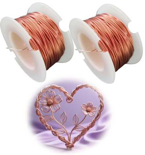 2 Rollos Alambre Cobre 0.2mm (10m cada uno) - Ultra Fino y Maleable - Para Joyería, Bisutería y Manualidades