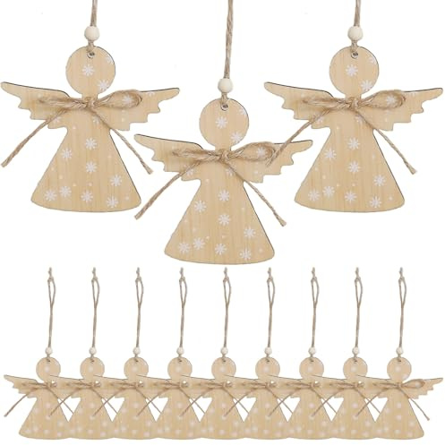DAHI 12X Addobbi Albero di Natale Legno, Angioletti Natalizi da Appendere, Decorazioni Natalizie in Legno, pour Decorazioni Albero di Natale (c)