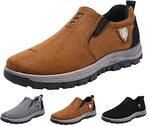 Zapatillas de senderismo para hombre, extraanchas, sin cordones, antideslizantes, para el tiempo libre, zapatillas deportivas, zapatillas de senderismo, monocolor, cómodas, marrón, 44 EU