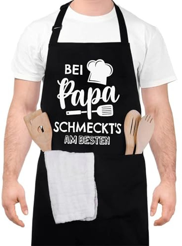 Livdouyu Lustige Kochschürze für Männer,Grillschürze für Männer Professionelle Grillschürze Chefkoch Ehemann Küchenschürze mit Doppeltasche Verstellbar Geburtstagsgeschenk für Papa Opa(A)