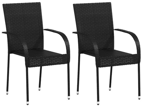 Gartenstühle stapelbar 2 Stk.mit PE-Rattan und pulverbeschichtetem Stahl,Platzsparendes Stapelstuhl-Design,Langlebig und wetterfest,Balkon Stuhl,Stapelstuhl Garten,Für Terrasse,Schwarz,55.5x53.5x95cm