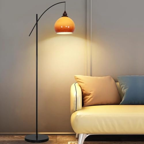 KlkrzJwy Lampada Da Terra In Vetro A Globo Nordico, Ad Arco Da 74,8, In Vetro Arancione Con Corpo In Ferro Dimmerabile E27, Luce Alta Per Soggiorno, Camera Da Letto.
