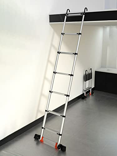 Aluminium Extension Ladder with Hooks & Stabilizer for Loft Roof Gardening Building Maintenance