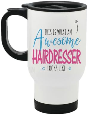 Perfect Mugs This is What an Awesome Hairdresser Looks Like Travel Mug Gift Job Title Work Friend Colleague Tea Coffee Hot Drinks Birthday Funny Secret Santa Him Her Present