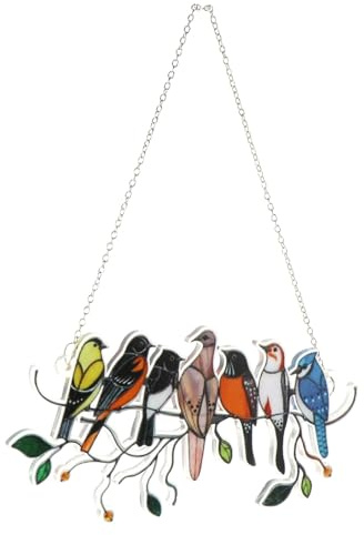 Yardenfun Colgante Decorativo Forma de Pájaro Pequeño Colorido Adorno Artístico para Colgar Pared o Ventana Ligero Cadena Incluida Adecuado para Jardín Balcón y Decoración Infantil