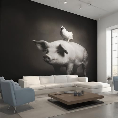 Genérico Decoracion Papel Pintado Animal Granja, Fotomurales Pollo Rústico Cerdo Papel Pared Tejido No Tejido Murales de Pared 250x175 Salon Dormitorio Decorativa W&57