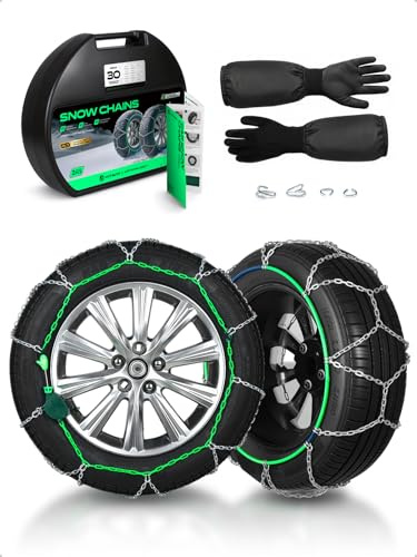 YHTAUTO Set of 2 Snow Chains 12MM Fit 195/70R14 195/65R15 205/60R15 195/55R16 215/45R17 Pickup Truck SUV Passenger Car Tire Chains Auto-Tightening Quick Installation, Anti-slip Traction
