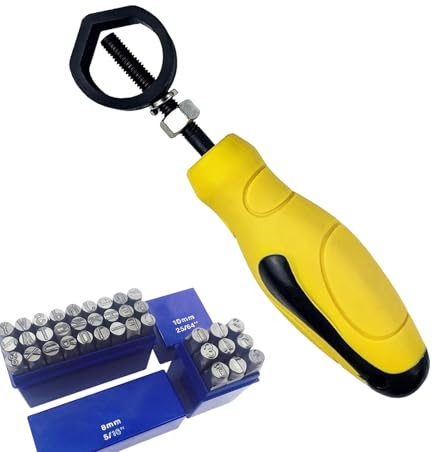 Precision Metal Jig, Hand Knocking Steel Stamp, 8.5x3.2 Inches Marking Punch with Rubber Handle, Yellow Grip Tool with Security Design, Metal Engraving Holder for Workshop and Crafts