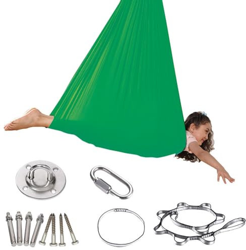BIUDSTR Yoga-Schaukeltuch, Hängesessel aus kühlendem Lycrafür Kinder, bis 150 kg belastbar, fördert Körperwahrnehmung Entspannung, inkl. Montagezubehör,DarkGreen