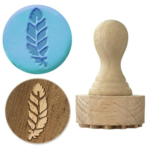 OLYCRAFT Sellos de madera de plumas con mango de 4,3 x 2,7 cm, sello de arcilla de madera, sellos de cerámica de madera de haya, sello de cerámica, mango de madera, herramientas de cerámica para