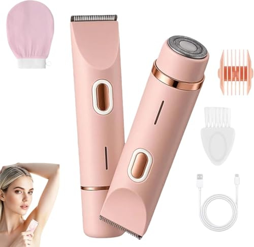 Rasoir Klyne Femme, Klyne Tondeuse À Double Tête Femme, Tondeuse Intime & Sourcils, Recharge Usb, Étanche, Pour Bikini, Jambes, Aisselles Et Nez (Rose)