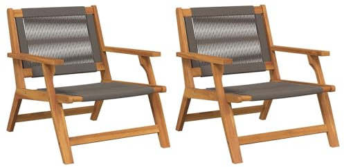 Keeushr 2-teiliges Gartenmöbel-Set Grau 67 x 76 x 73 cm aus Massivholz Akazie mit flachen Armlehnen und robusten Pfostenbeinen für Terrasse und Balkon, wetterfestes Design