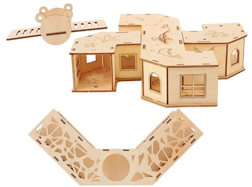 TOPBATHY Juguete Túnel para Hámster de Madera Desmontable, Laberinto 2 Piezas con Búnker y Balancín, Juego de Ejercicio para Mascotas Pequeñas, Entretenimiento y Actividad Saludable