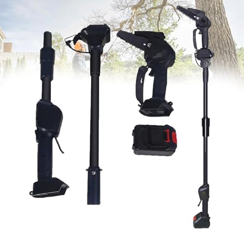 Sierra de Pértiga Eléctrica Inalámbrica 2-en-1, Mini Motosierra con Pértiga, Sierra de Ramas Altas con 2 Baterías 24v 2.0ah, Sierras de Pértiga Ajustables en Longitud y Ángulo, Para Corte de Madera