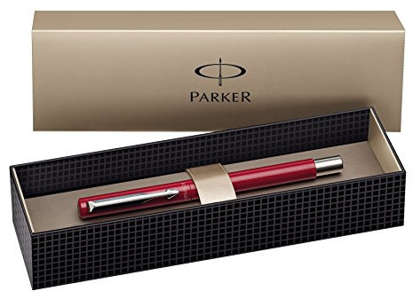 Parker S0159960 Vector Füllfederhalter (rot mit edelstahleinfassung, mittlere Schreibfeder, Geschenkbox)