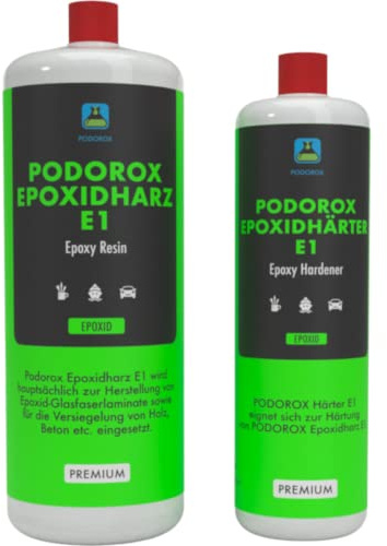 PODOROX E1 Epoxidharz Set mit Härter | 3 kg | Transparent & Geruchsarm | Zum Laminieren, Gießen & Versiegeln | Für Holz, Boot & DIY-Projekte