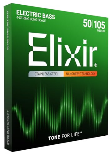 Elixir® Strings Stainless Steel för 4-strängad Elbas, med NANOWEB® coating, Long Scale, Medium (.050-.105)