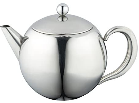 Café Ole RT-050X Rondeo Stainless Steel Tea Pot Easy Pour Teapot with Infuser Basket 50oz 1500ml
