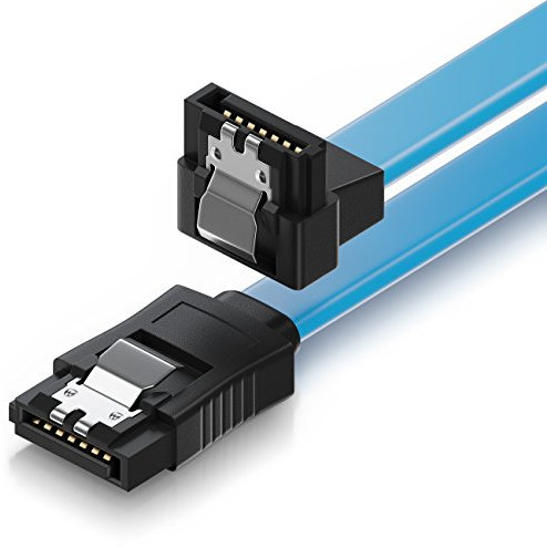 deleyCON 50cm SATA III Kabel S-ATA 3 Datenkabel Verbindungskabel Anschlusskabel für HDD SSD mit Metall-Clip - 6 GBit/s - 1x Gerade 1x 90° L-Type Stecker - Blau