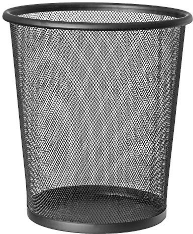 art moon MESH Mülleimer Büro, 12l Fassungsvermögen, Stahl Pulverbeschichtet, Papierkorb Metall für Schlafzimmer, Büros und Klassenzimmer, schwarz, Ø26.5x29.5CM