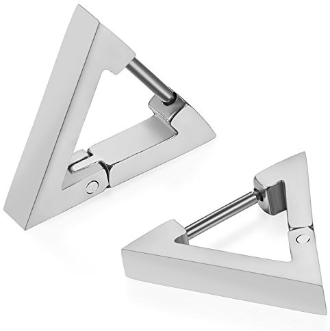 JewelryWe Schmuck Herren Damen Creolen Ohrringe, Edelstahl Geometrisch Dreieck Quadrat Sechseck Ohrstecker Ohrhänger Ohrschmuck Ohrklemmen, Silber Schwarz Gold
