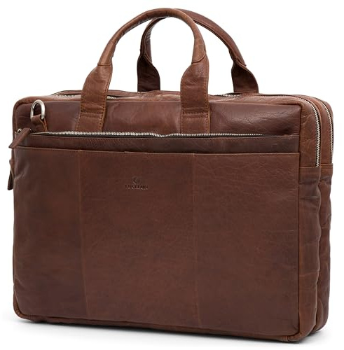 Lucleon by Trendhim Laptoptasche Herren | Montreal XL Leder Umhängetasche für 17 Zoll Laptop | Dänisches Design | Wasserabweisende Business Tasche für Arbeit & Reisen