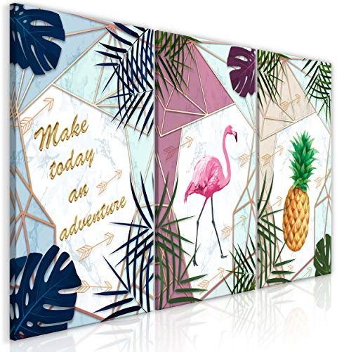 decomonkey Bilder Modern Blätter 180x90 cm 3 Teilig Wandbild Groß Leinwandbild XXL Deko Wohnzimmer Schlafzimmer Büro Wanddeko Leinwand Pictures For Wall Poster Ananas Pineapple Flamingo Textur