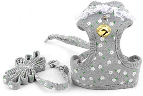 smalllee_lucky_store Blumenmuster Hundegeschirr für kleine Hunde, ausbruchsicher, Katzengeschirr mit Leine und Glöckchen,weiches Netzgewebe, gepolstert, verstellbar, für Yorkie, Chihuahua