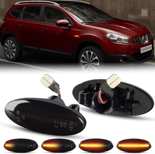 OZ-LAMPE Clignotant Latéral LED Dynamique pour Nissa-n Cube Juke Leaf Micra K12 Micra K13 Note E11 Qashqai J10 X-trail T31 Indicateur latéral Fumée Feux Répétiteurs Séquentiels,2 Lampes