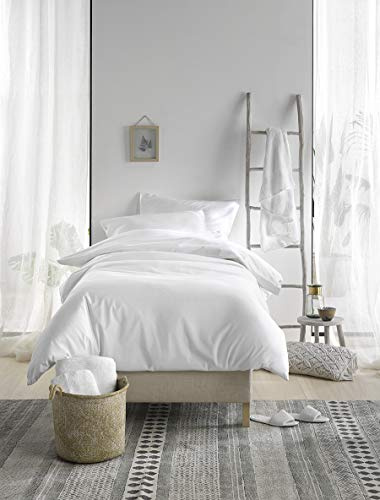 De Witte Lietaer Olivia Bettwäsche, Satin, Baumwolle, gekämmt, Weiß/Weiß, 140 x 200 cm + 1 Kissenbezug