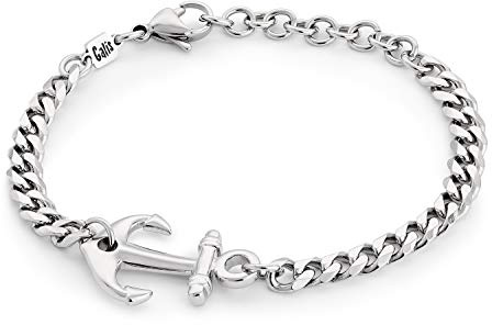 Galis Mens Bracelet with Stainless Steel Anchor Pendant, Silver Plated Chain Non Tarnish Bracelets, Stylish Birthday Gift For Men, Trendy Jewelry with Lobster Claw Clasp Men 7