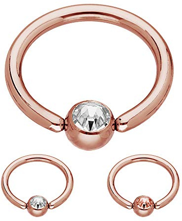 Treuheld® | Rosegoldenes Klemmkugelring Piercing mit Kristall