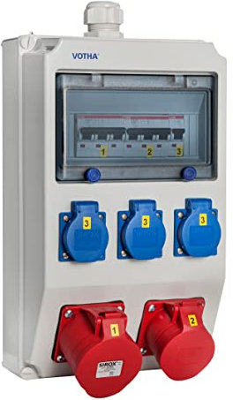 VOTHA® Wandverteiler - verdrahtetWOLFSBURG ohne FI-Schalter Steckdose 230 V~ 3, CEE 16 A, 400 V~ 1, CEE 32 A, 400 V~ 1, LS 16 A, 1-polig, C 1, LS 16 A, 3-polig, C 1, LS 32 A, 3-polig, C 1