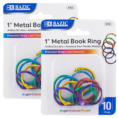 BAZIC 1 Inch Assorted Color Metal Book Rings, Loose Leaf Binder Book Flash Cards Keychain Flashcards Index Card Key Ring for School Home Office (10/Pack), 2-Pack